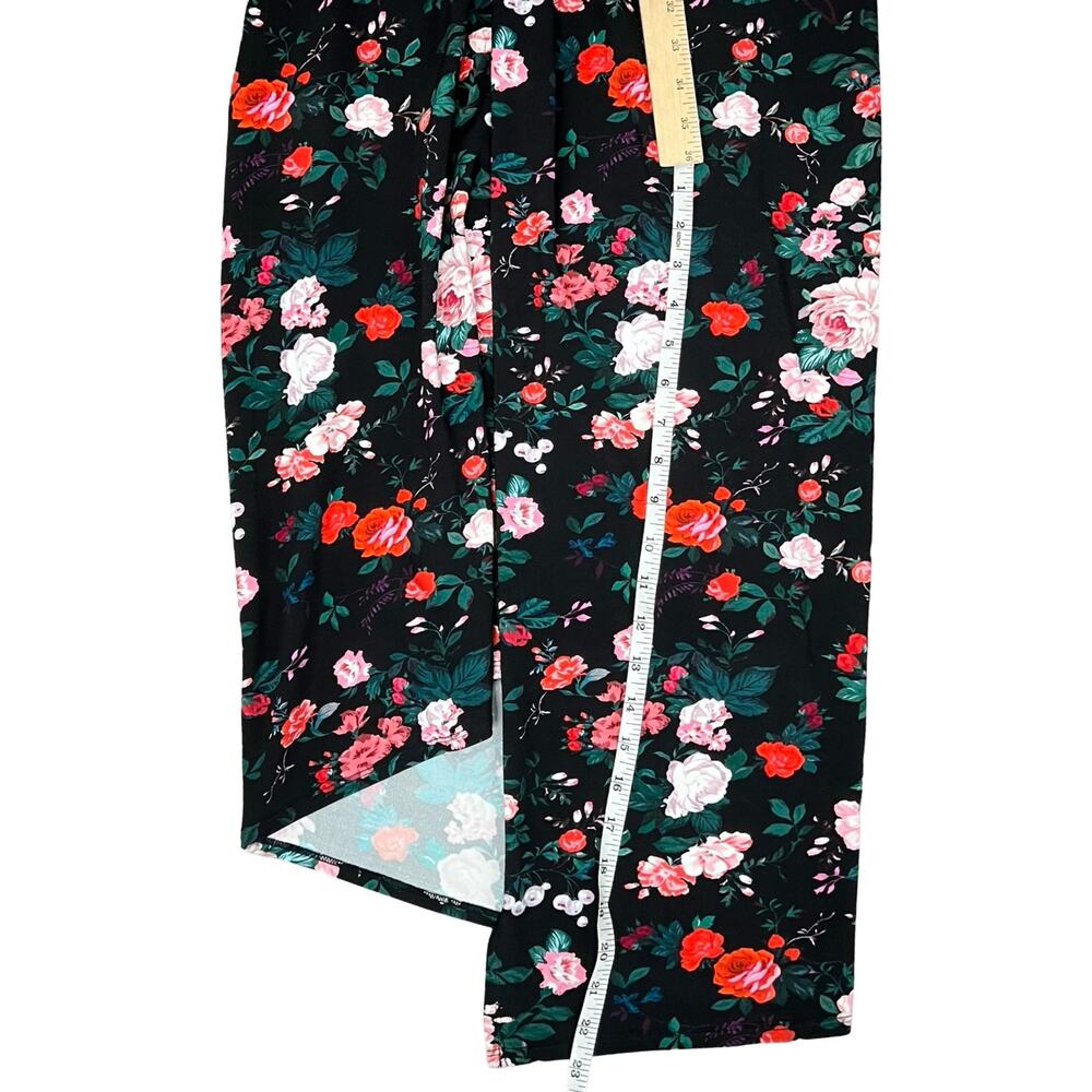 Paco Rabanne Black Pink Floral Cap Sleeve Belt Faux Wrap Midi Dress 44 / 12 NEW - Picture 6 of 14